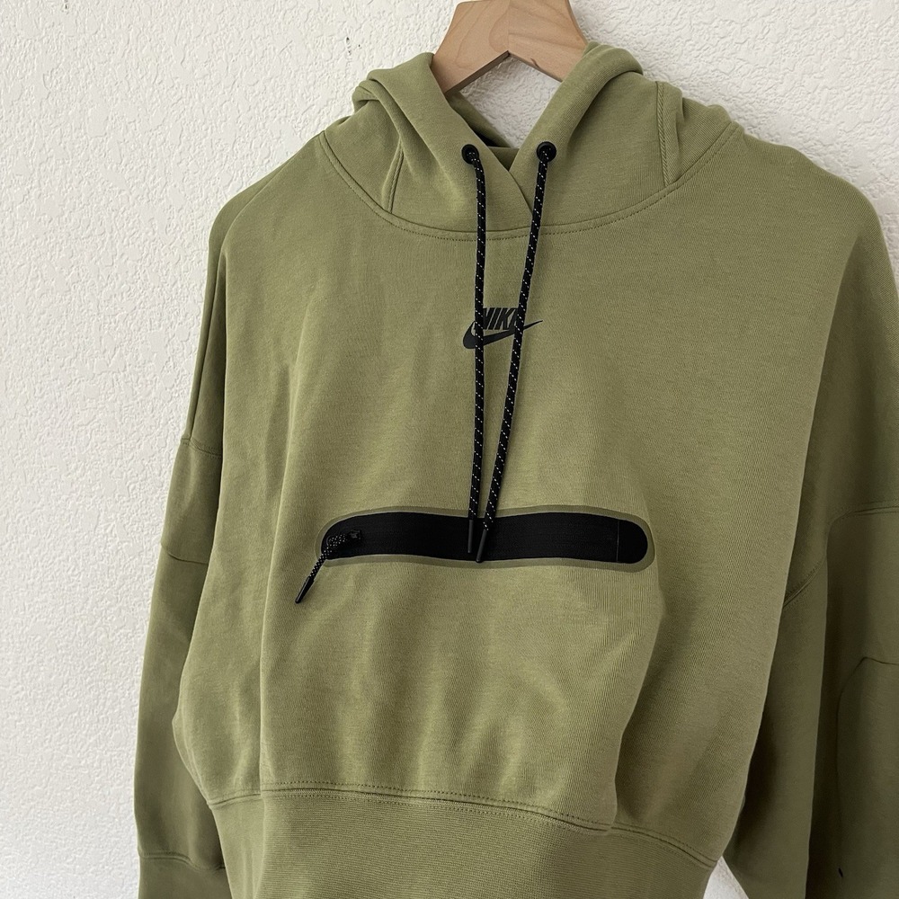 Nike Sportswear Tech Green Fleece Women's Over-Oversized Crop Pullover Hoodie M - Picture 8 of 13